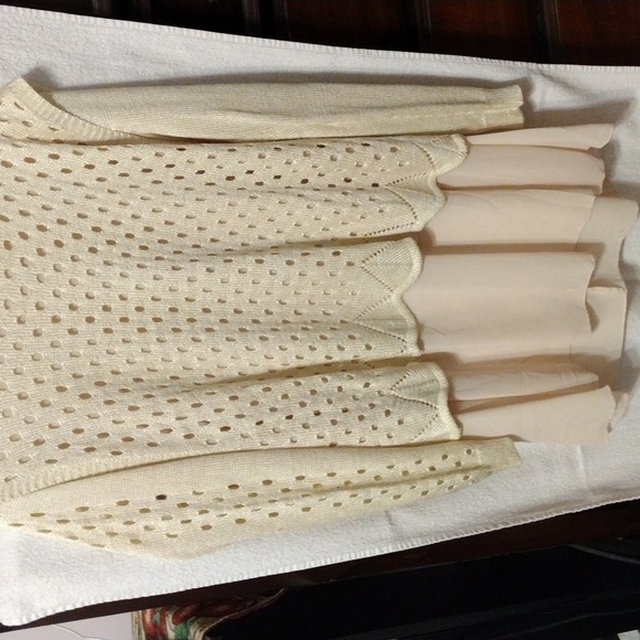 Simply Couture Tops - Simply Couture, women's beige tunic with knitted sleeves and vest
